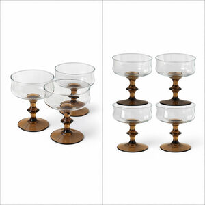 Vintage Libbey Smoked Glass Champagne Coupes Set of 4 1970s Brown Stem